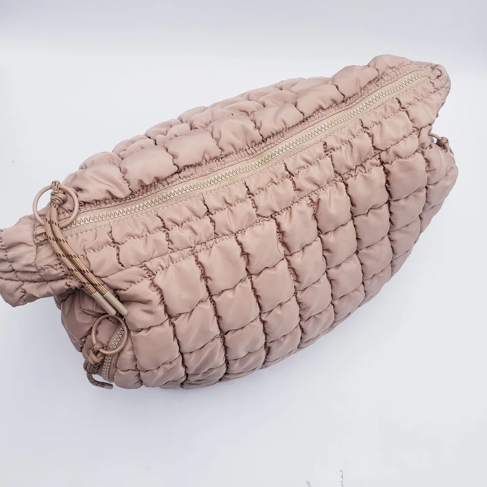 Urban Expressions Leda Quilted Square Nylon Puffer Hobo Bag‎ Purse Natural